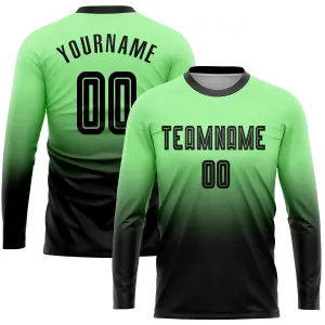 Custom Pea Green Black Sublimation Long Sleeve Fade Fashion Soccer Uniform Jersey