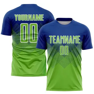 Custom Royal Neon Green-White Sublimation Soccer Uniform Jersey