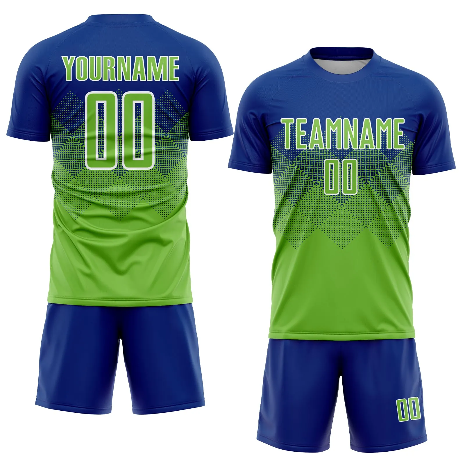 Custom Royal Neon Green-White Sublimation Soccer Uniform Jersey