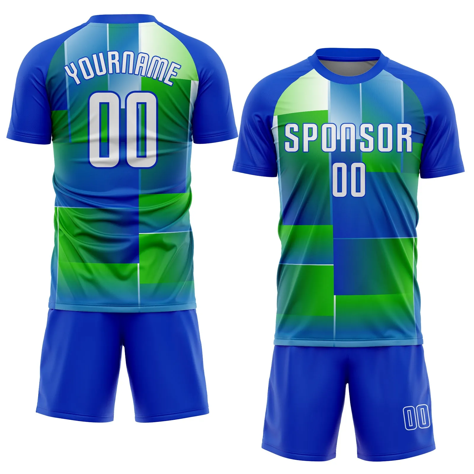 Custom Royal White-Kelly Green Sublimation Soccer Uniform Jersey