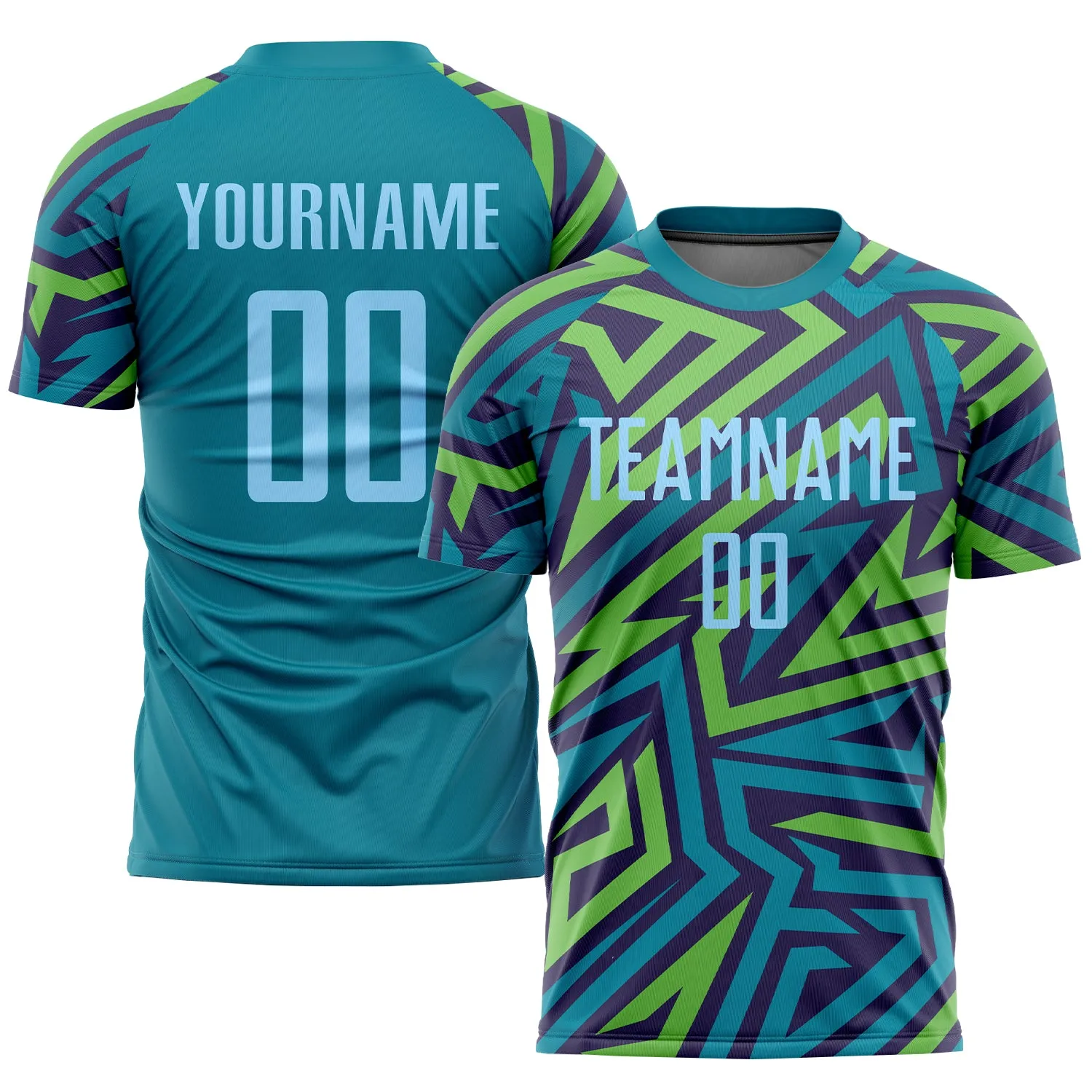 Custom Teal Light Blue-Kelly Green Sublimation Soccer Uniform Jersey