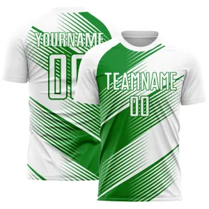 Custom White Grass Green Line Sublimation Soccer Uniform Jersey