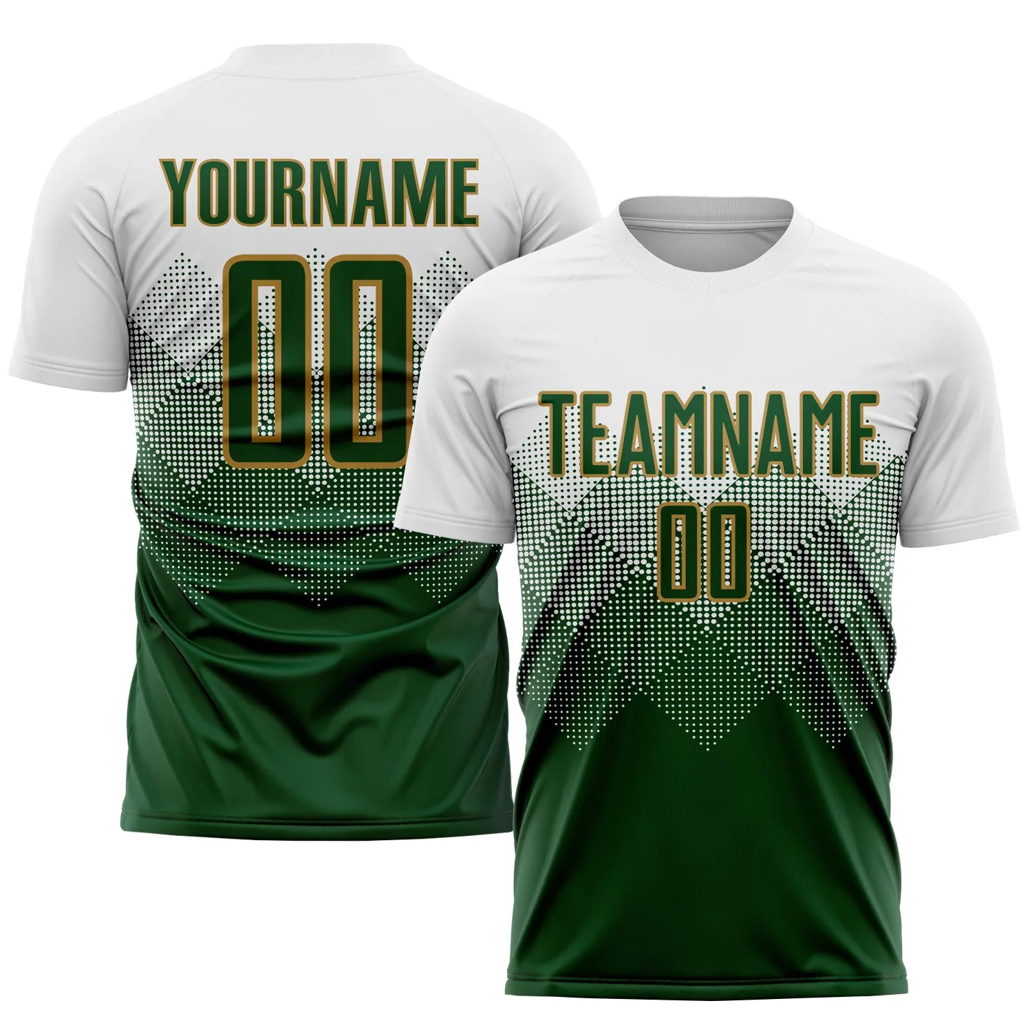 Custom White Green-Old Gold Sublimation Soccer Uniform Jersey