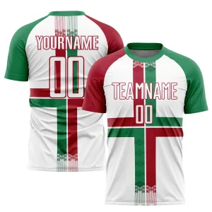 Custom White Kelly Green-Crimson Sublimation Mexico Soccer Uniform Jersey