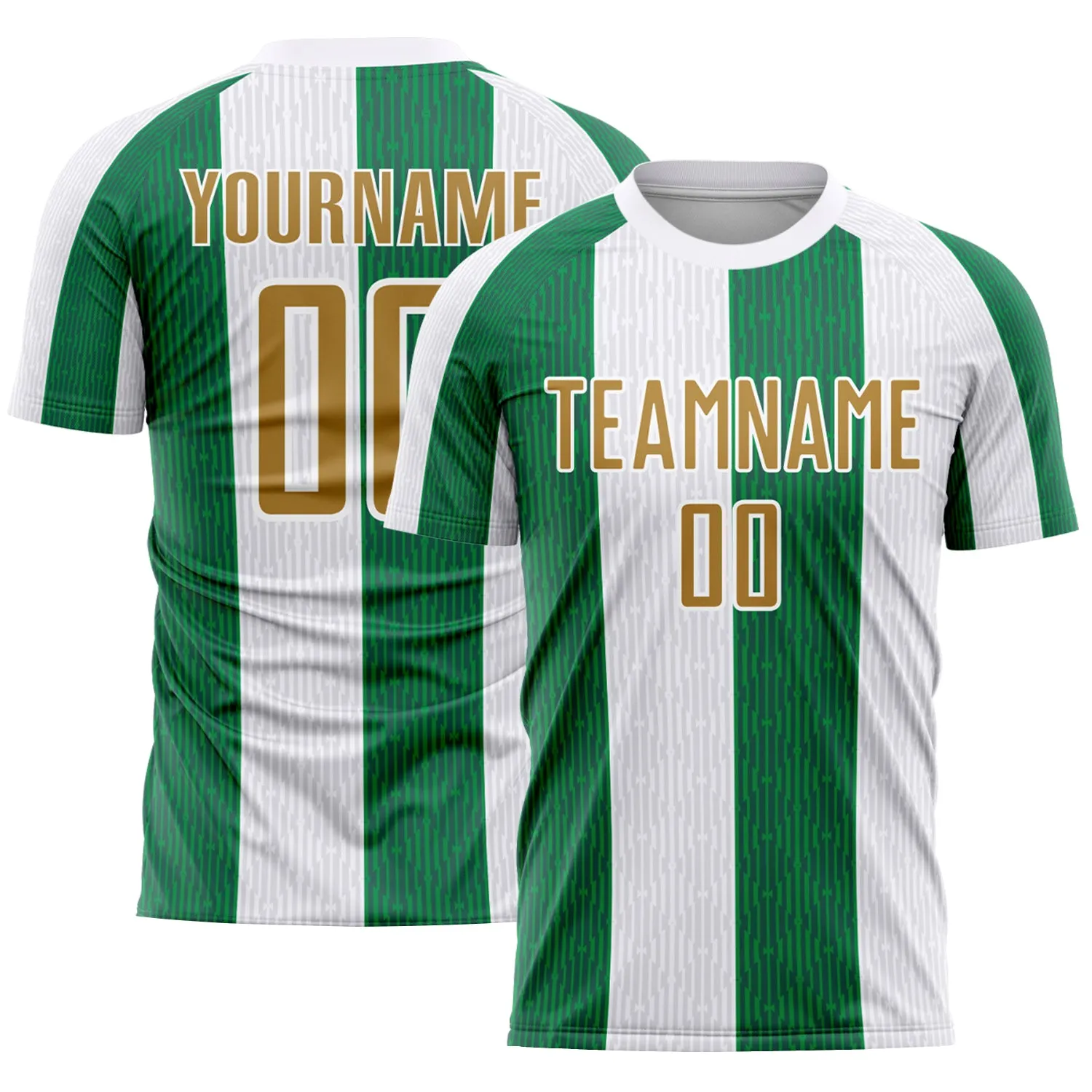 Custom White Old Gold-Kelly Green Sublimation Soccer Uniform Jersey