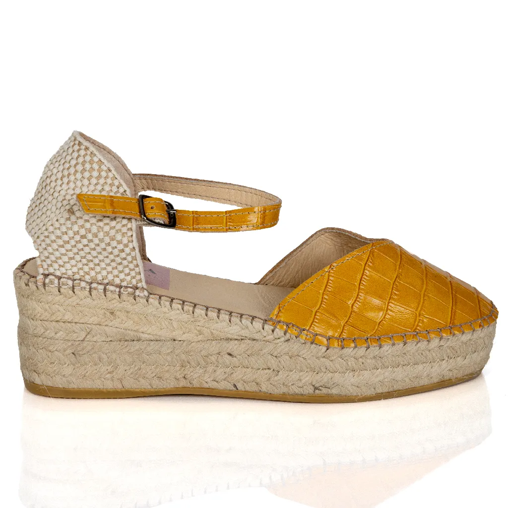 Espadrille Wedges Cap Cana Yellow Crocodile