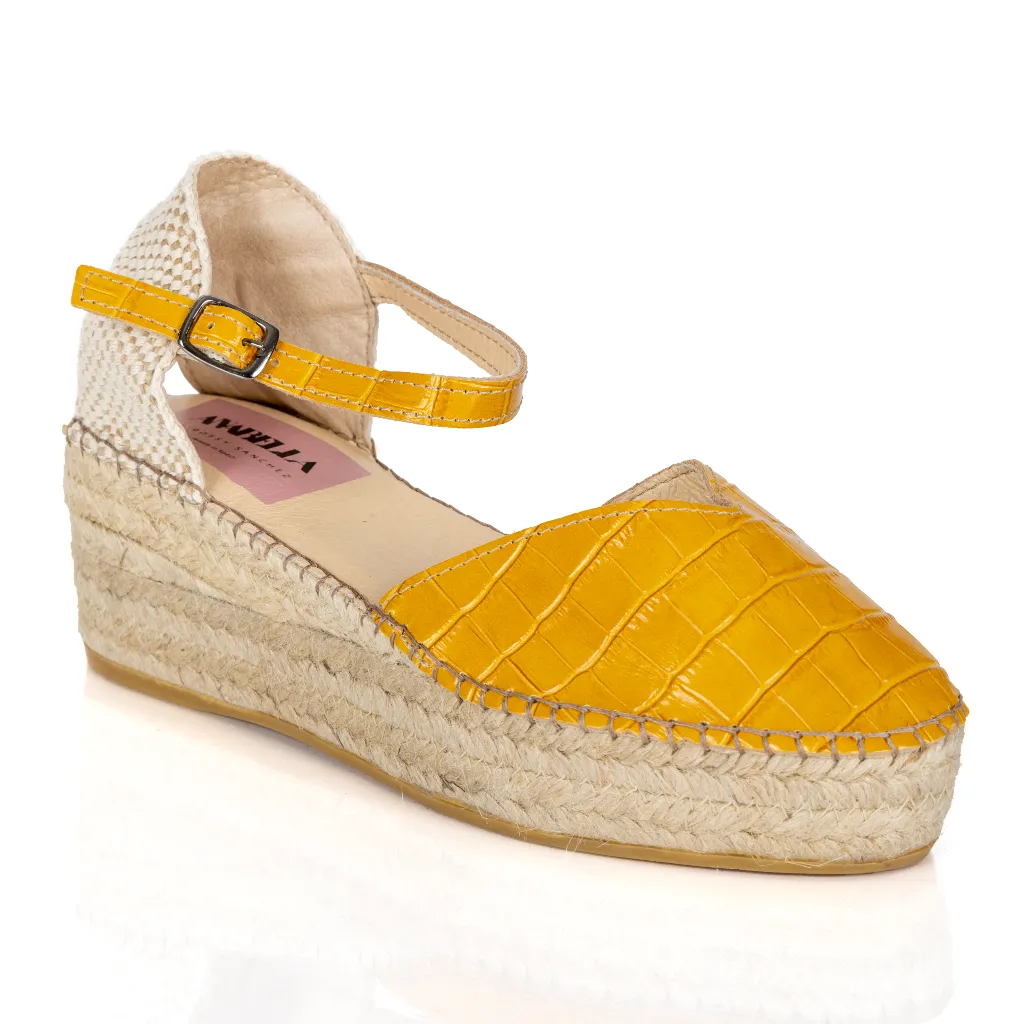 Espadrille Wedges Cap Cana Yellow Crocodile