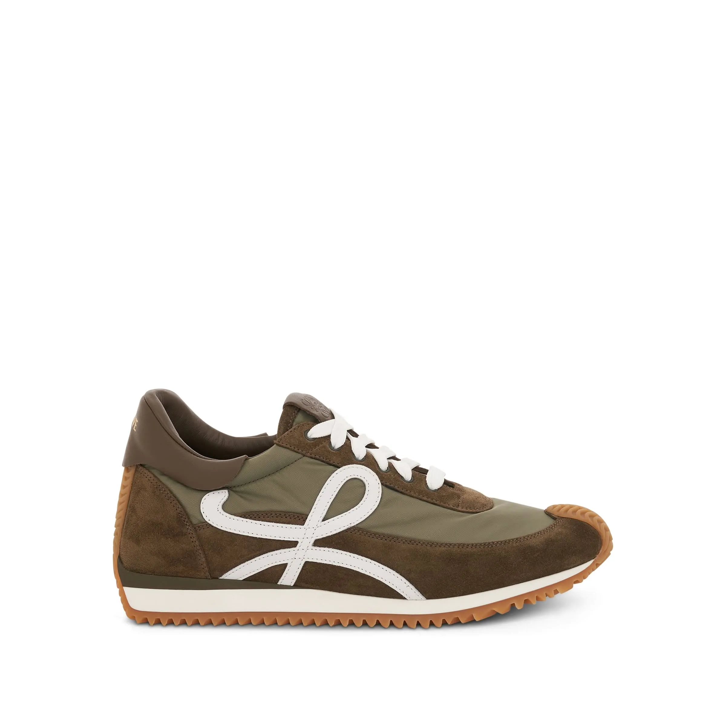 Flow Runner Nylon and Suede in Dark Khaki Green