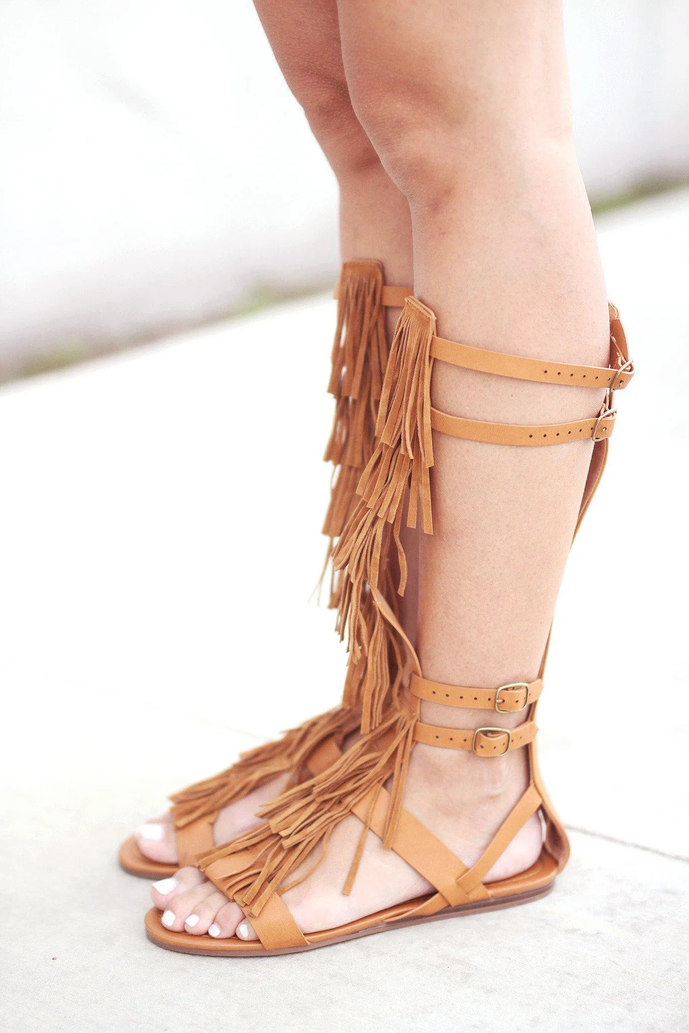 Fringe Camel Gladiator Shoes