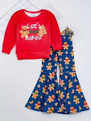 Girls' 2-piece Sets, BELIEVE And Santa Claus Print Pullover   Leopard Print Flare Pants, Autumn outdoor Clothes Christmas