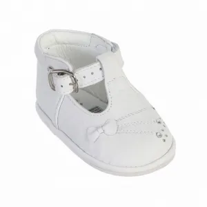 Girls White T-Strap Buckled Closure Leather Baptism Dress Shoes 4 Baby