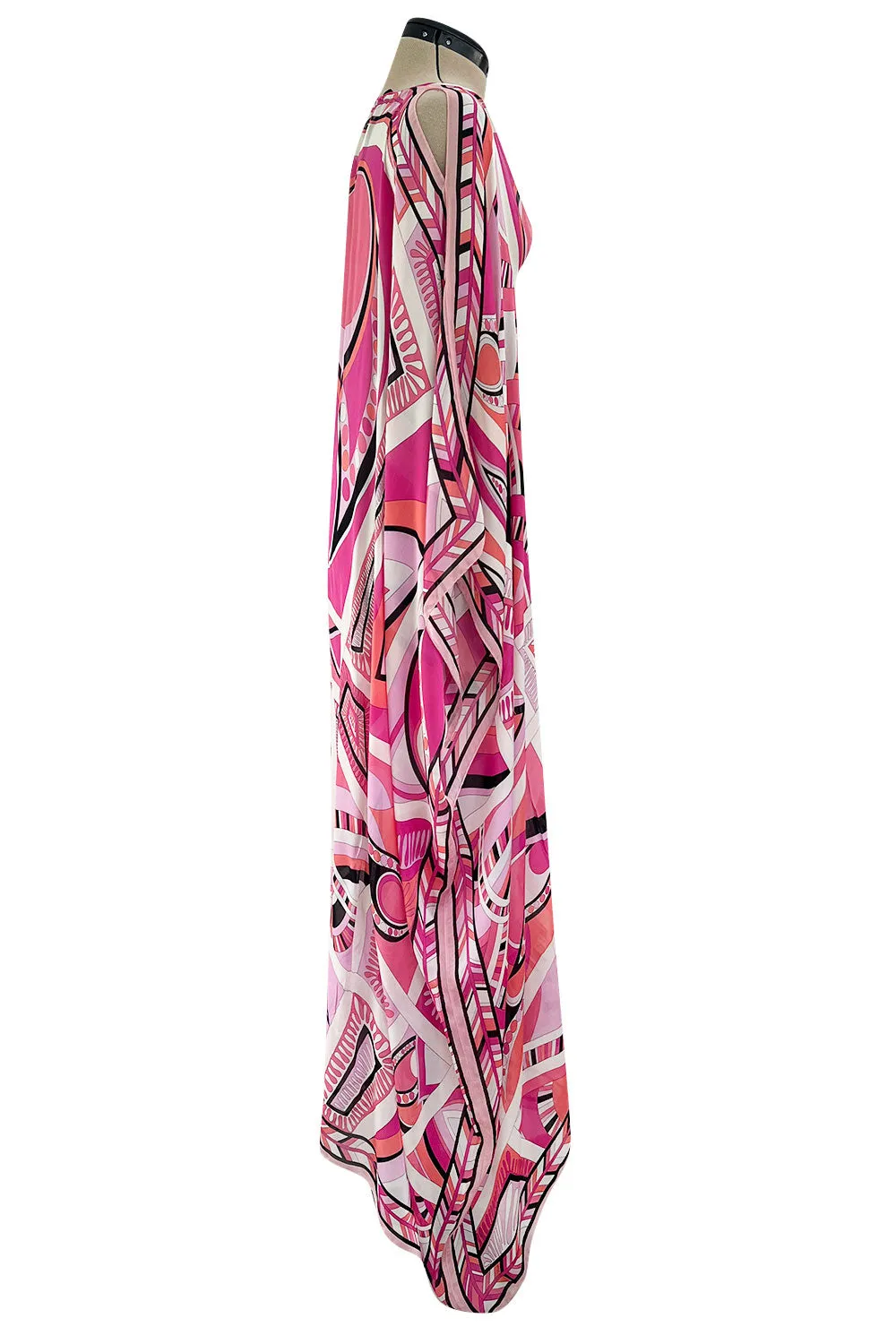 Gorgeous 2010s Emilio Pucci Feather Light Pink Silk Chiffon Scarf Weight Printed Caftan Dress