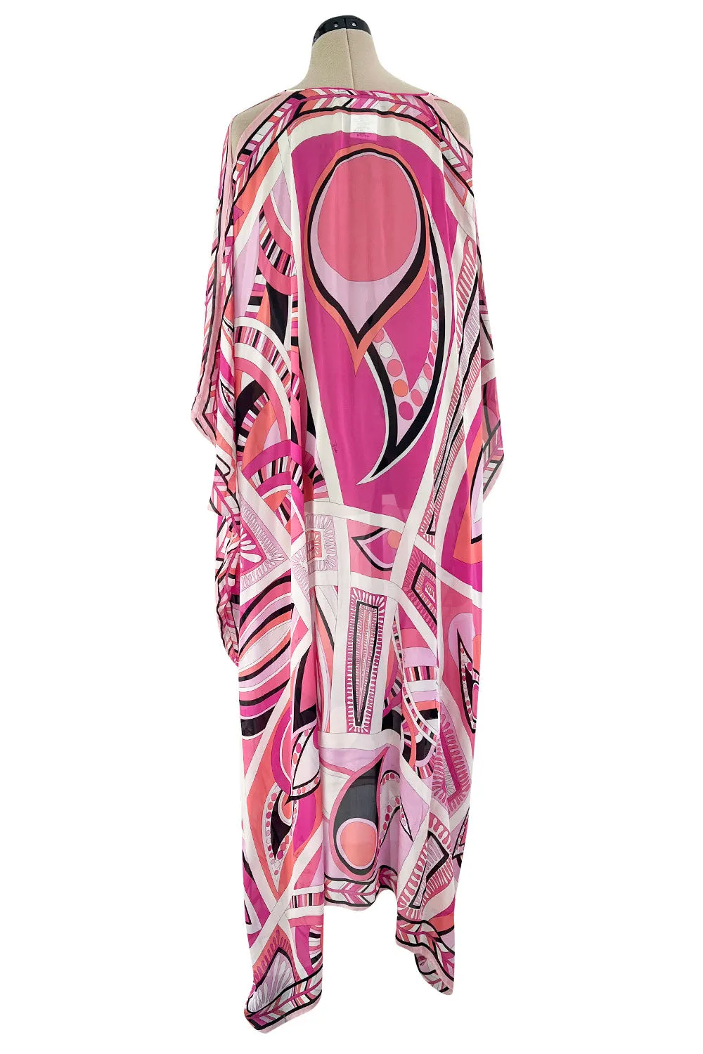 Gorgeous 2010s Emilio Pucci Feather Light Pink Silk Chiffon Scarf Weight Printed Caftan Dress