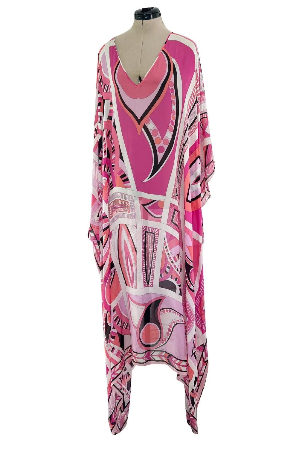 Gorgeous 2010s Emilio Pucci Feather Light Pink Silk Chiffon Scarf Weight Printed Caftan Dress