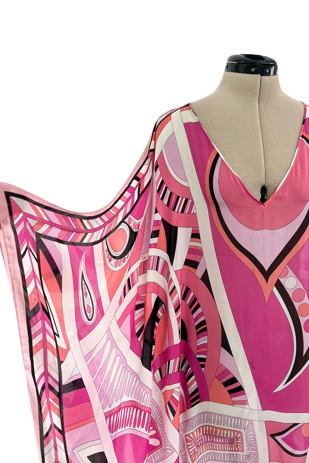 Gorgeous 2010s Emilio Pucci Feather Light Pink Silk Chiffon Scarf Weight Printed Caftan Dress