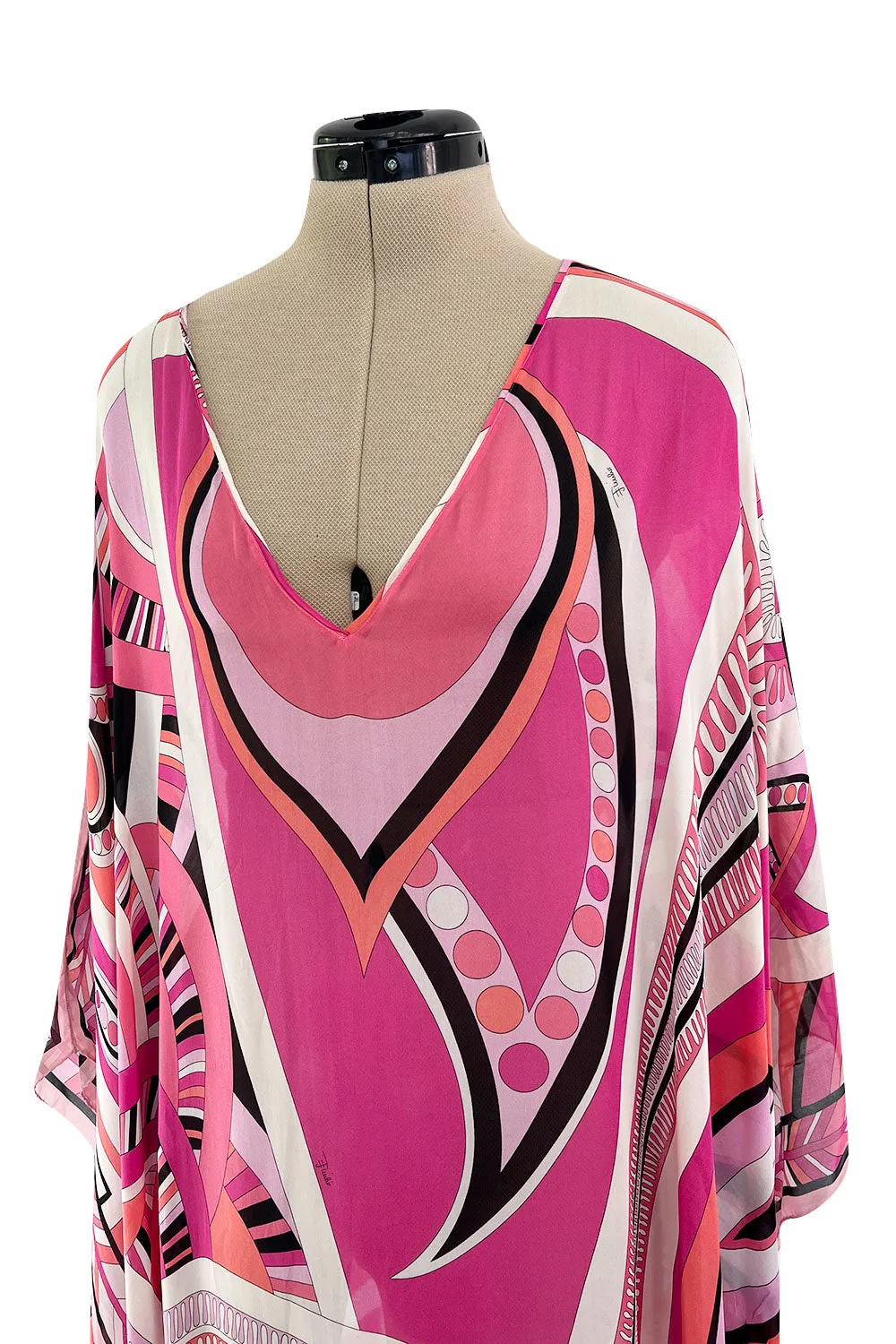 Gorgeous 2010s Emilio Pucci Feather Light Pink Silk Chiffon Scarf Weight Printed Caftan Dress