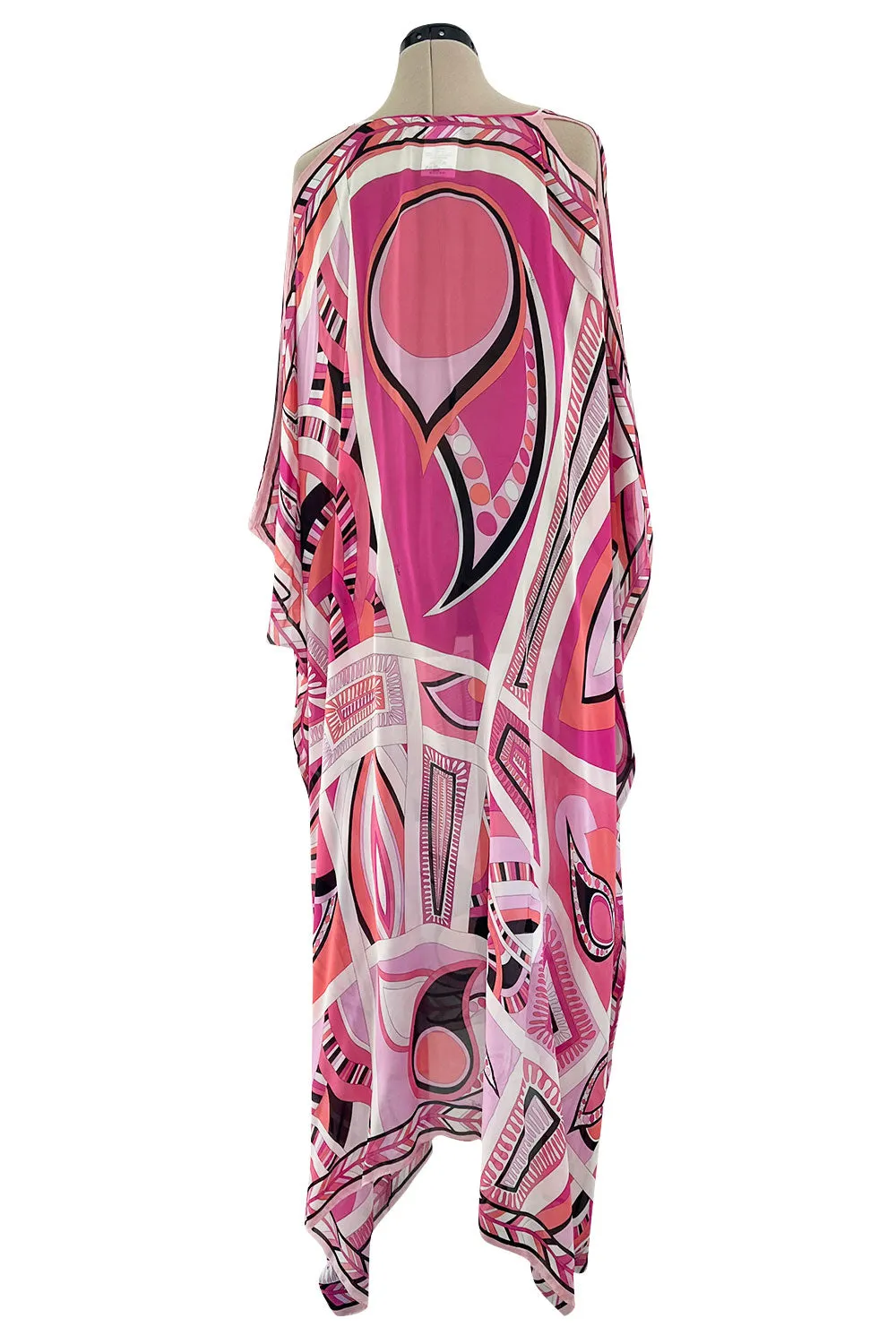 Gorgeous 2010s Emilio Pucci Feather Light Pink Silk Chiffon Scarf Weight Printed Caftan Dress