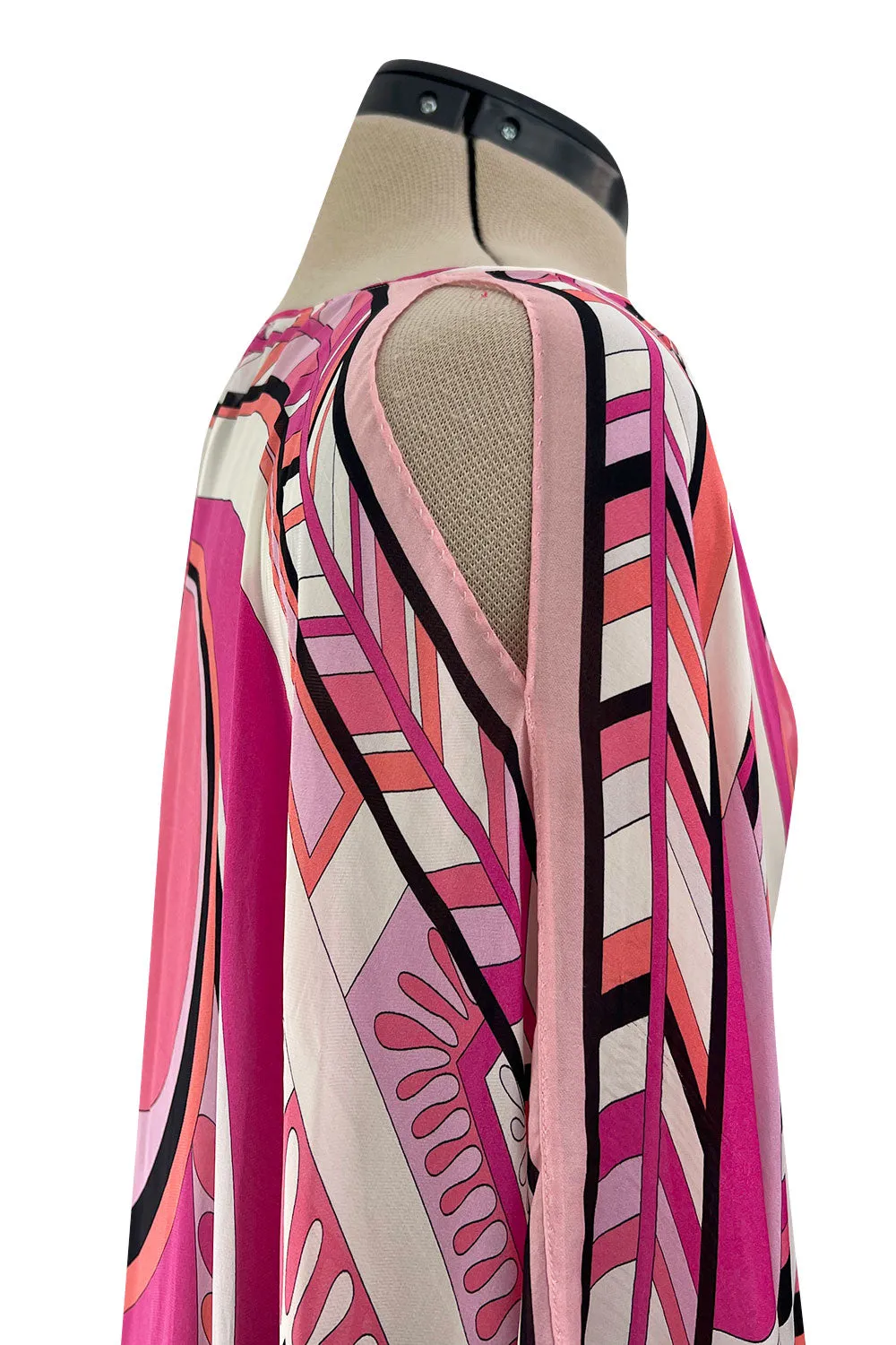 Gorgeous 2010s Emilio Pucci Feather Light Pink Silk Chiffon Scarf Weight Printed Caftan Dress