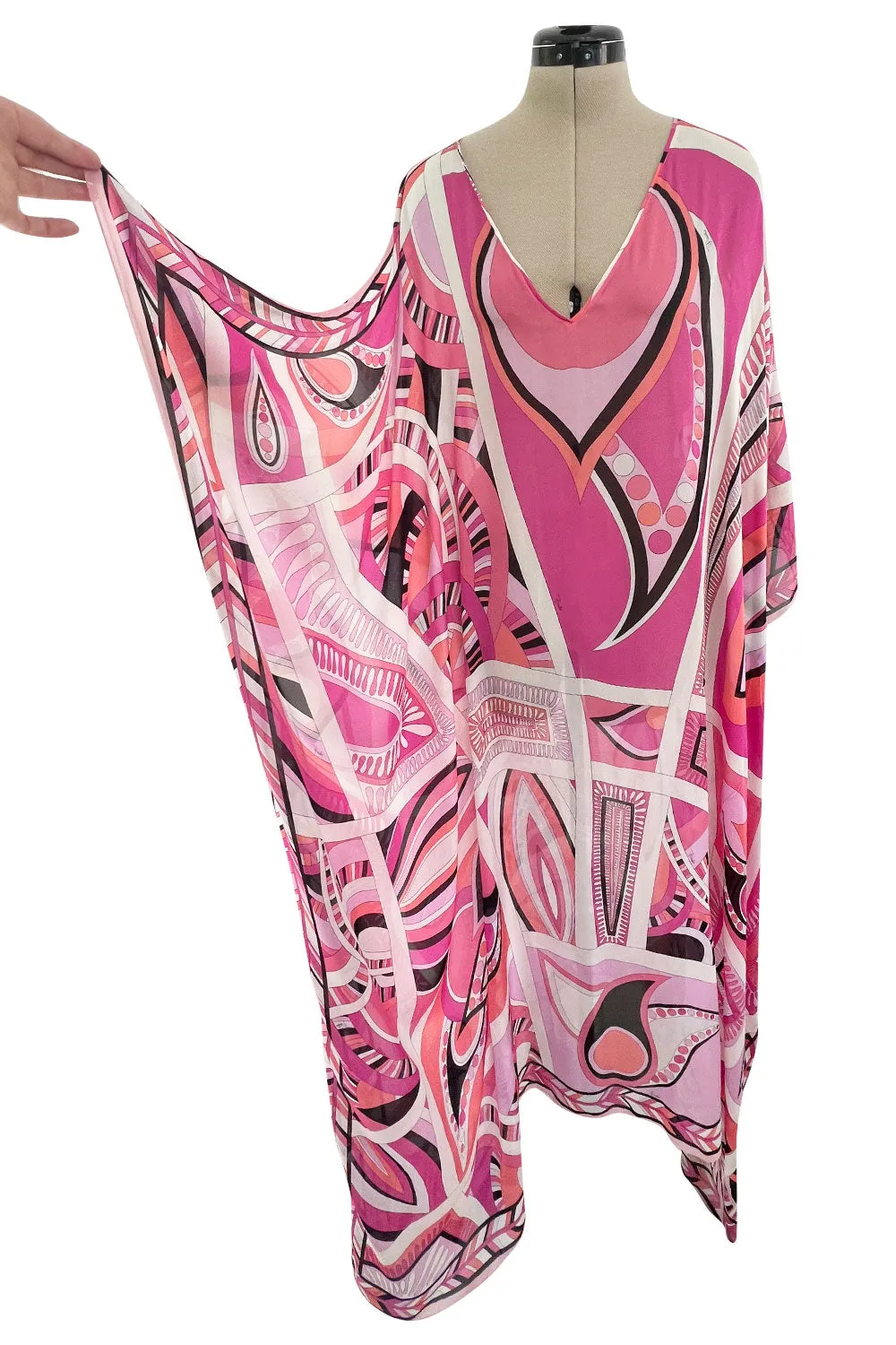 Gorgeous 2010s Emilio Pucci Feather Light Pink Silk Chiffon Scarf Weight Printed Caftan Dress