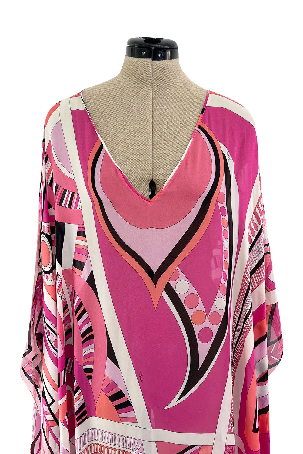 Gorgeous 2010s Emilio Pucci Feather Light Pink Silk Chiffon Scarf Weight Printed Caftan Dress