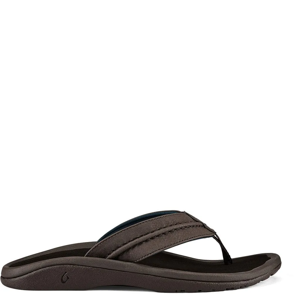 Hokua Men's Leather Beach Sandals - Dark Wood