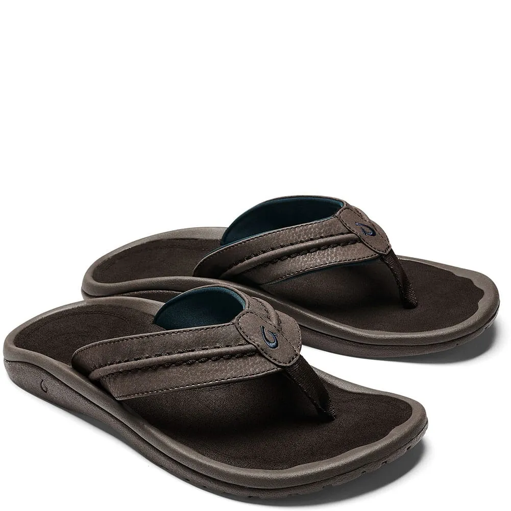 Hokua Men's Leather Beach Sandals - Dark Wood