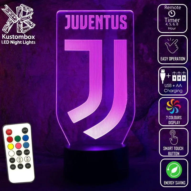 JUVENTUS FOOTBALL Soccer Club 3d LED Night Light Lamp