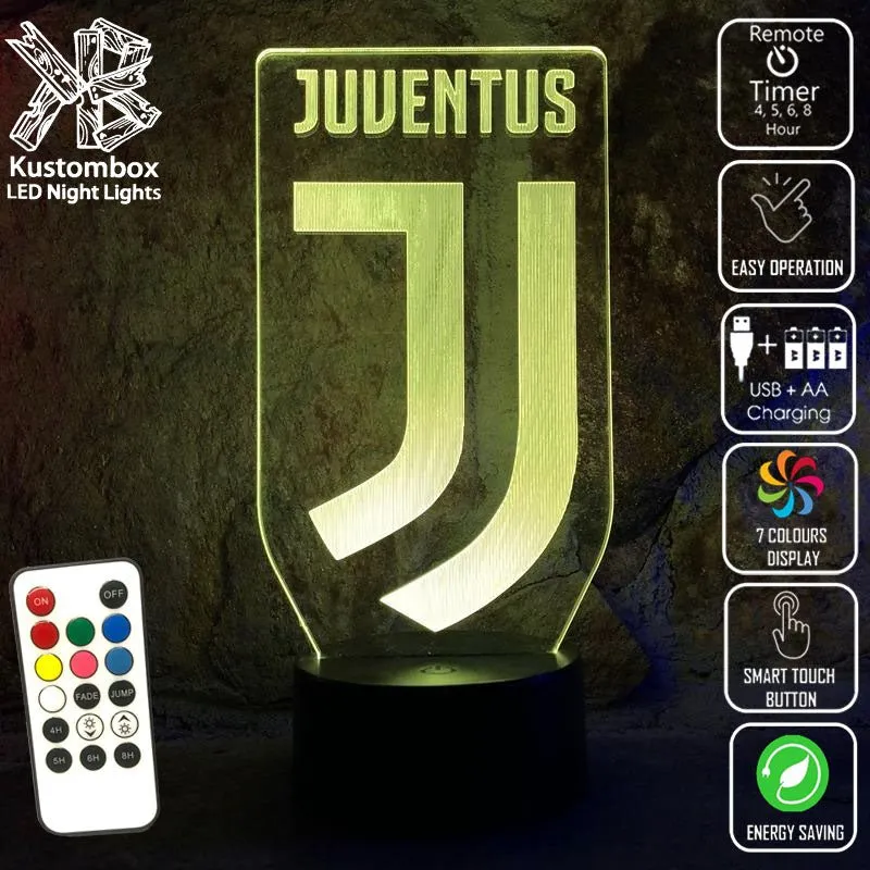 JUVENTUS FOOTBALL Soccer Club 3d LED Night Light Lamp