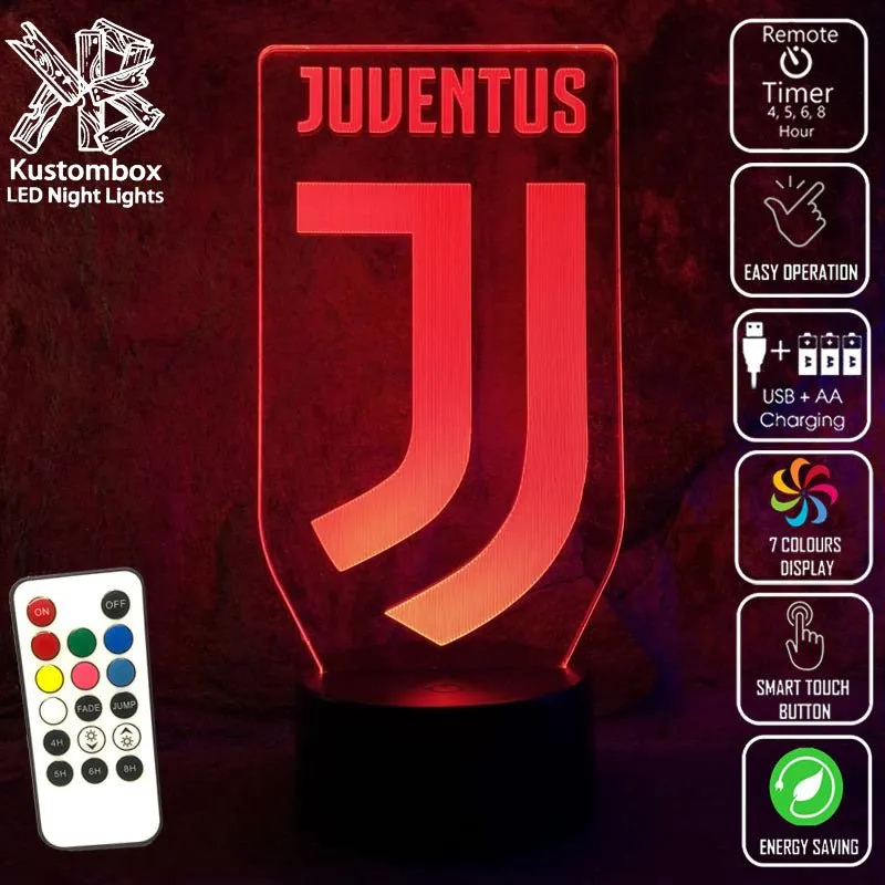 JUVENTUS FOOTBALL Soccer Club 3d LED Night Light Lamp