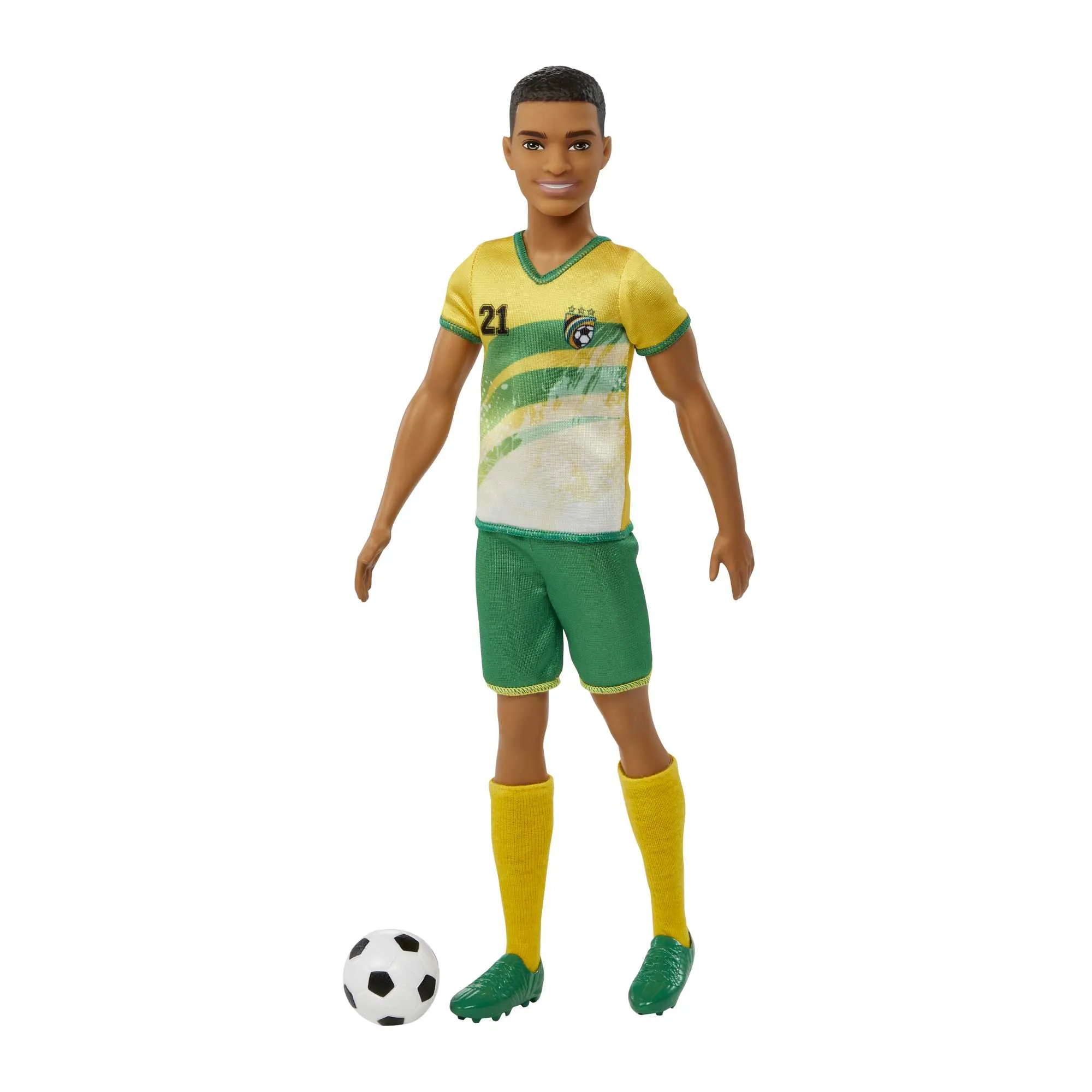 Ken Soccer Doll, Cropped Hair, #21 Uniform, Soccer Ball, Cleats,  Socks, 3 & Up