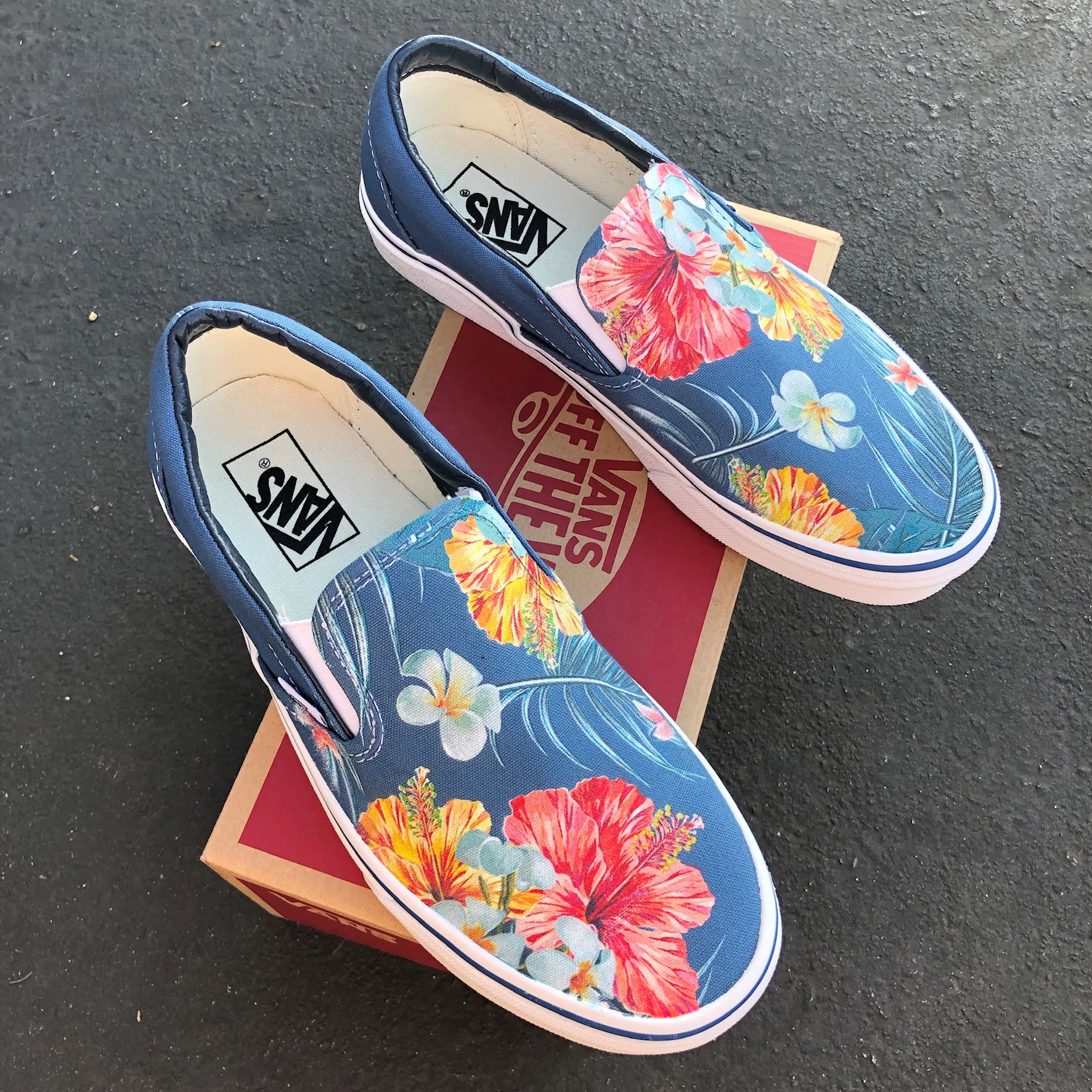 Kids Shoes -  Blue Hawaiian Flowers - Custom Slip Ons