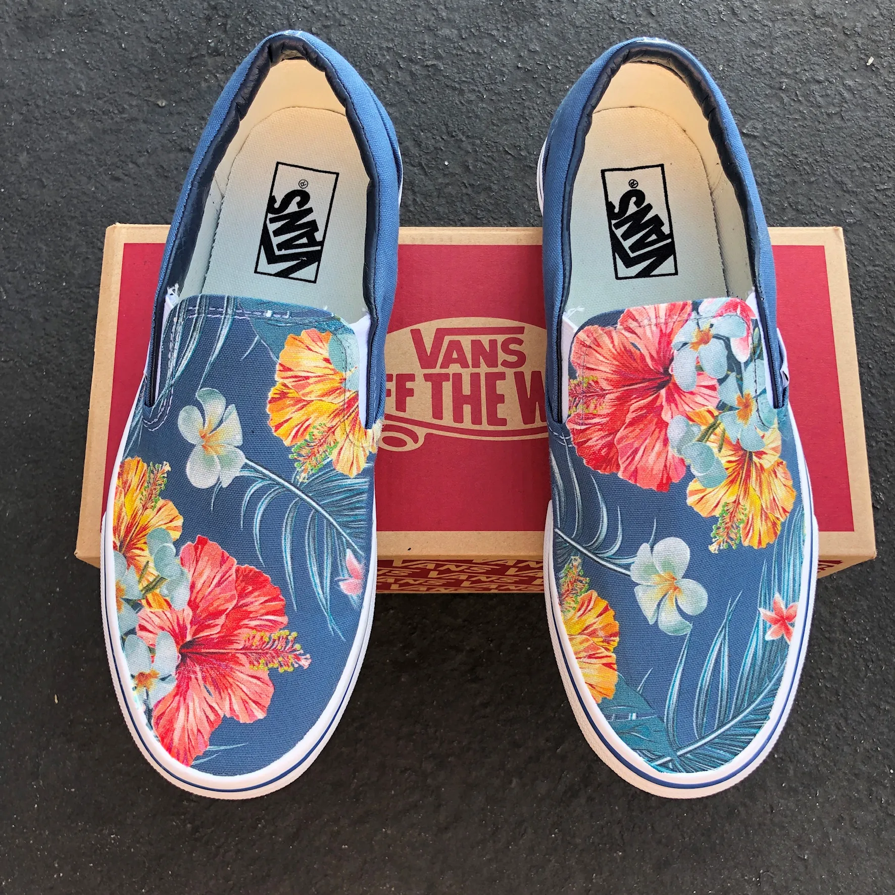 Kids Shoes -  Blue Hawaiian Flowers - Custom Slip Ons