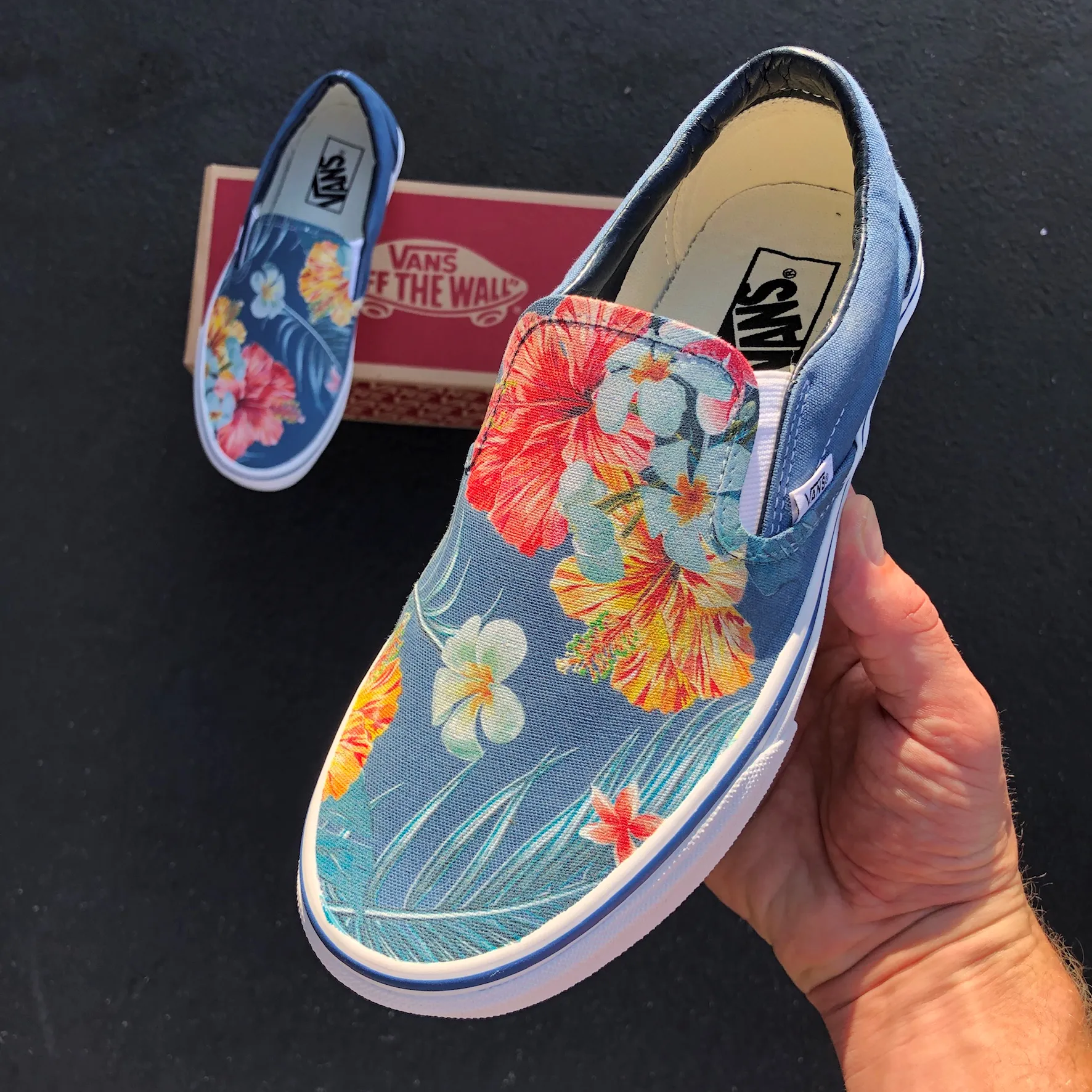 Kids Shoes -  Blue Hawaiian Flowers - Custom Slip Ons