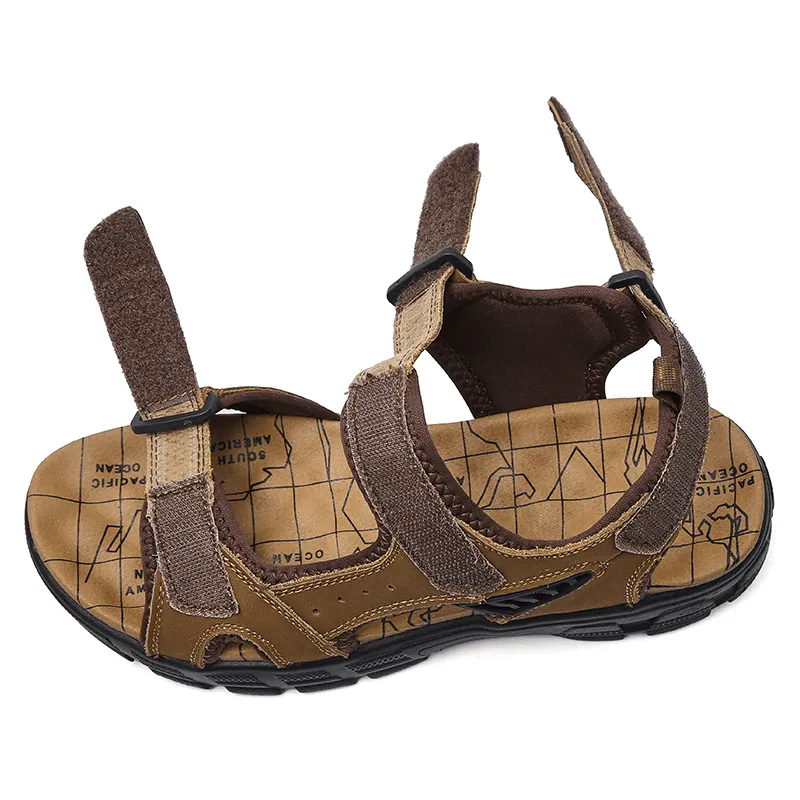 kkboxly kkboxly Men Outdoor Hand Stitching Cowhide Leather Comfy Non Slip Beach Sandals