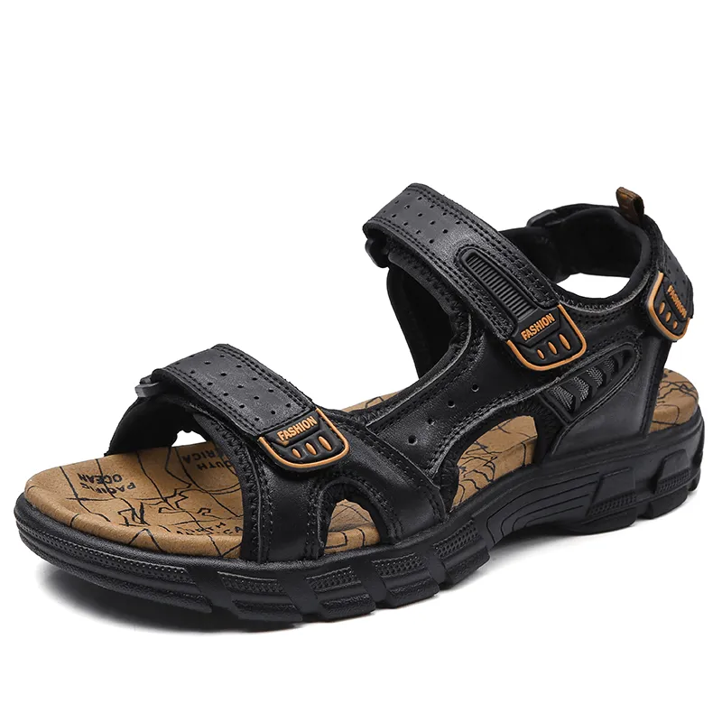 kkboxly kkboxly Men Outdoor Hand Stitching Cowhide Leather Comfy Non Slip Beach Sandals