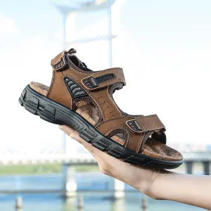 kkboxly kkboxly Men Outdoor Hand Stitching Cowhide Leather Comfy Non Slip Beach Sandals