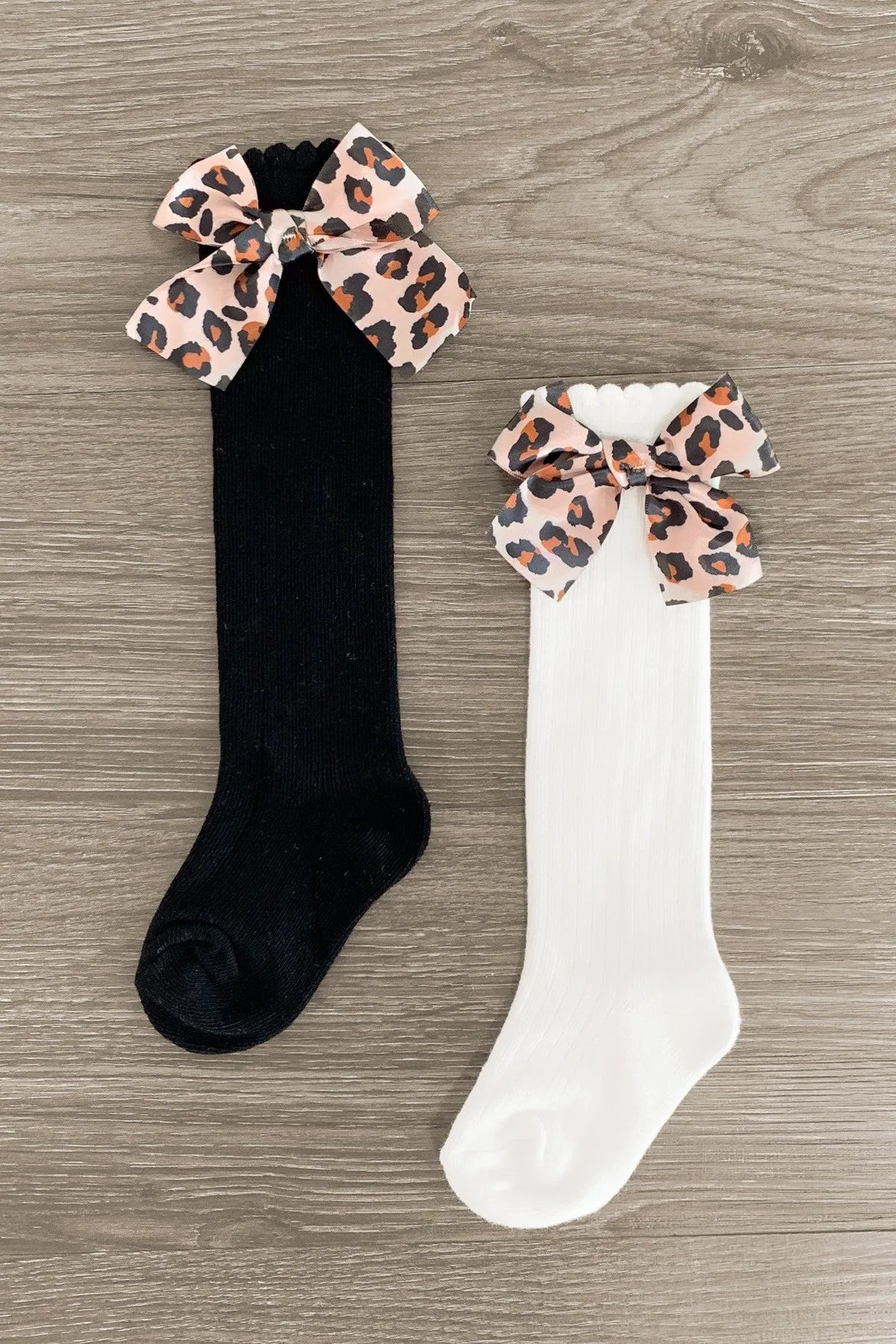 Knee High Silk Leopard Bow Socks