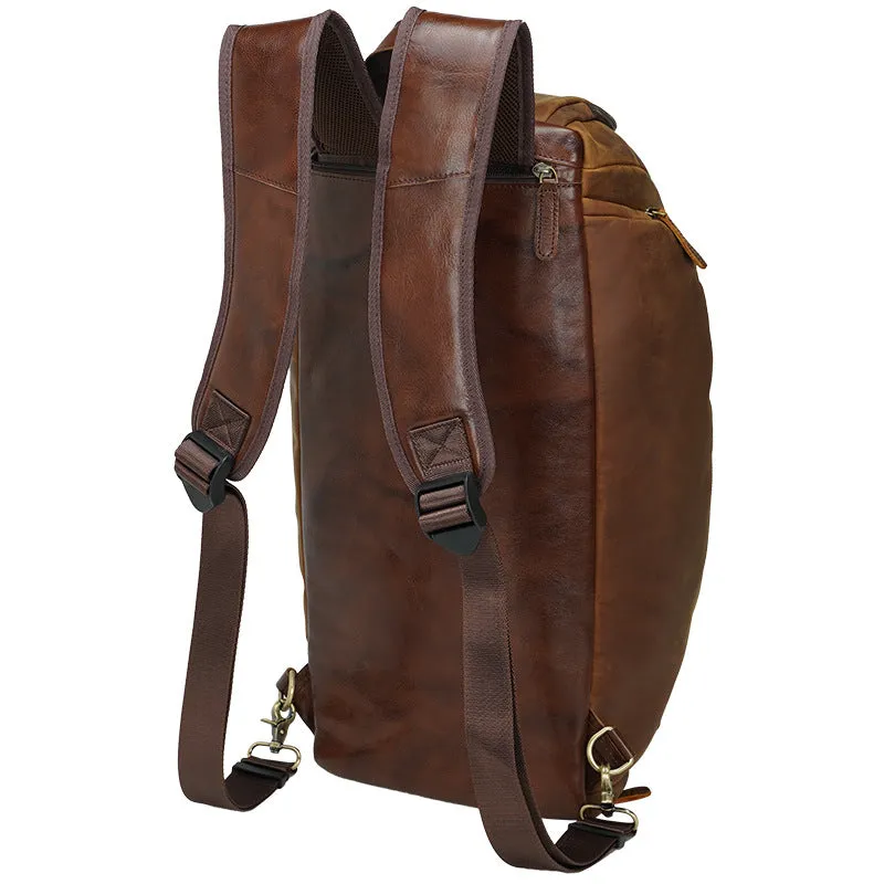 Leather Convertible Backpack Duffle Bag With Shoe Compartment