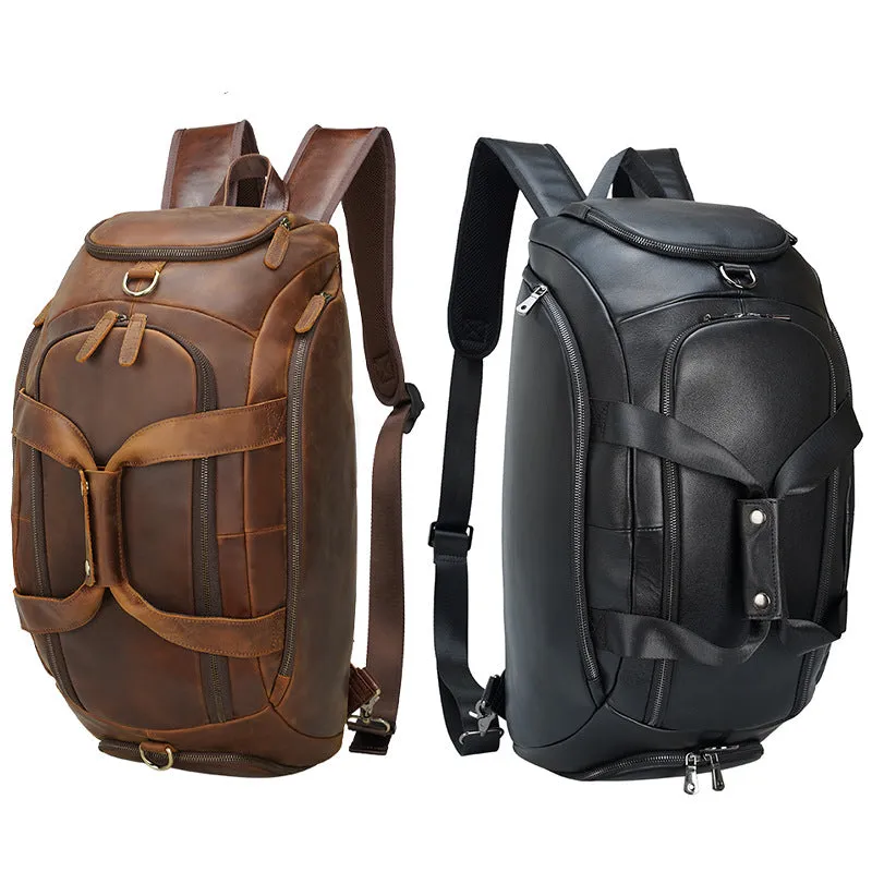 Leather Convertible Backpack Duffle Bag With Shoe Compartment