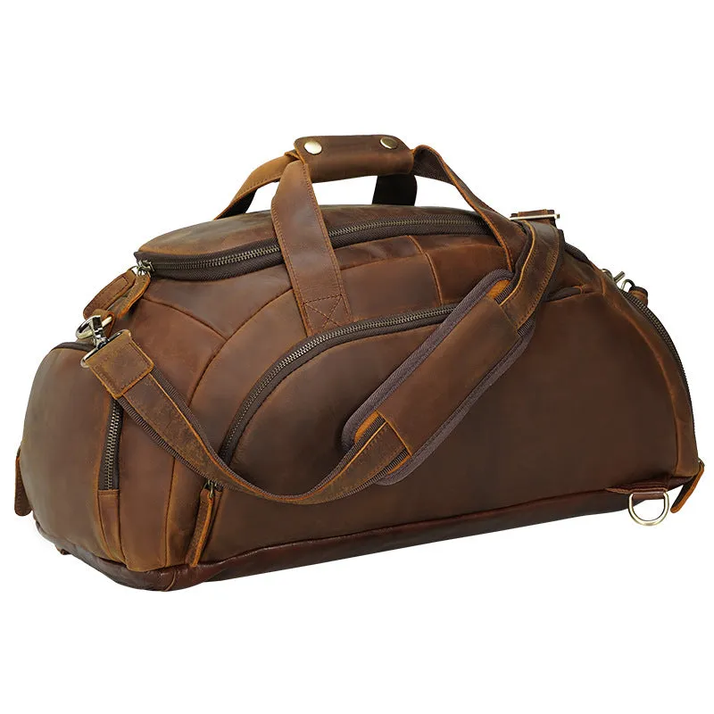 Leather Convertible Backpack Duffle Bag With Shoe Compartment