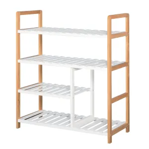 Medium-density fibreboard 4-Tier Slatted Shoe Rack White/Oak