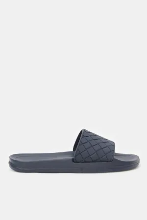 Men Navy Textured Comfort Slides