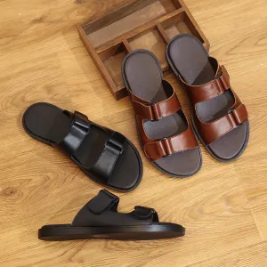 Men Summer Beach Outwear Leather Slide Sandals