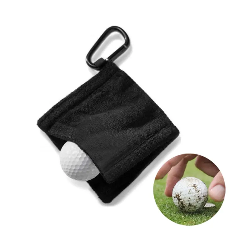 Microfiber Fleece Lining GOLF Ball Cleaning Towel with Carabiner Hook(Black)