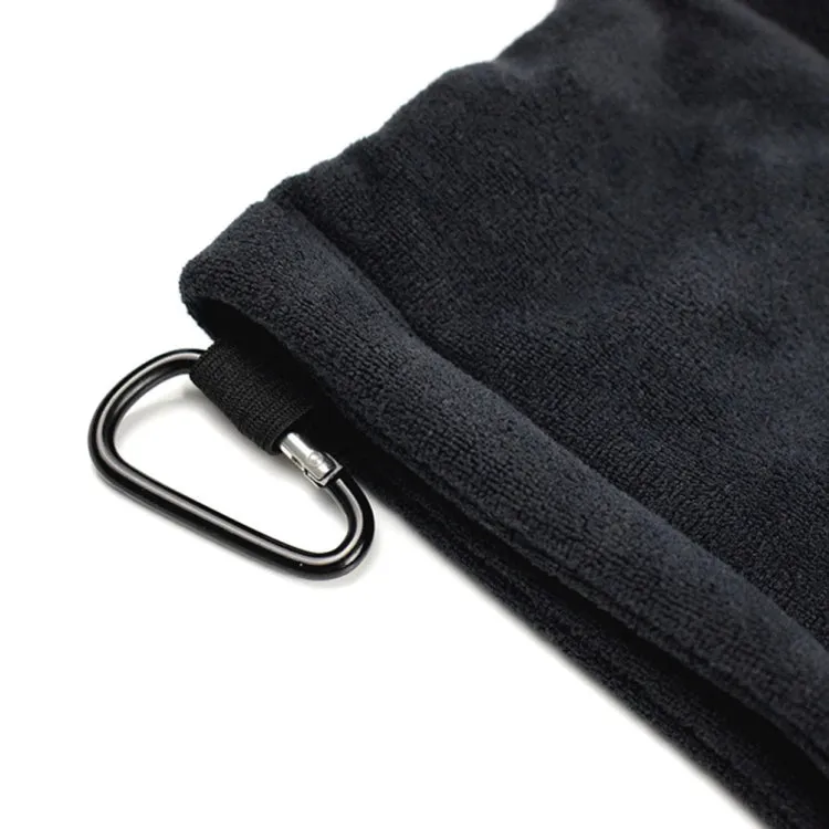 Microfiber Fleece Lining GOLF Ball Cleaning Towel with Carabiner Hook(Black)