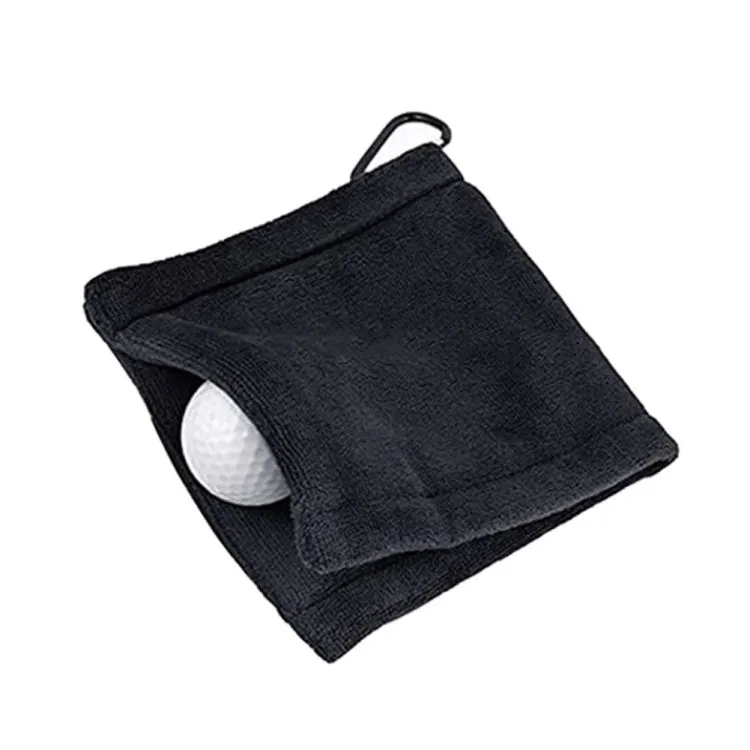 Microfiber Fleece Lining GOLF Ball Cleaning Towel with Carabiner Hook(Black)