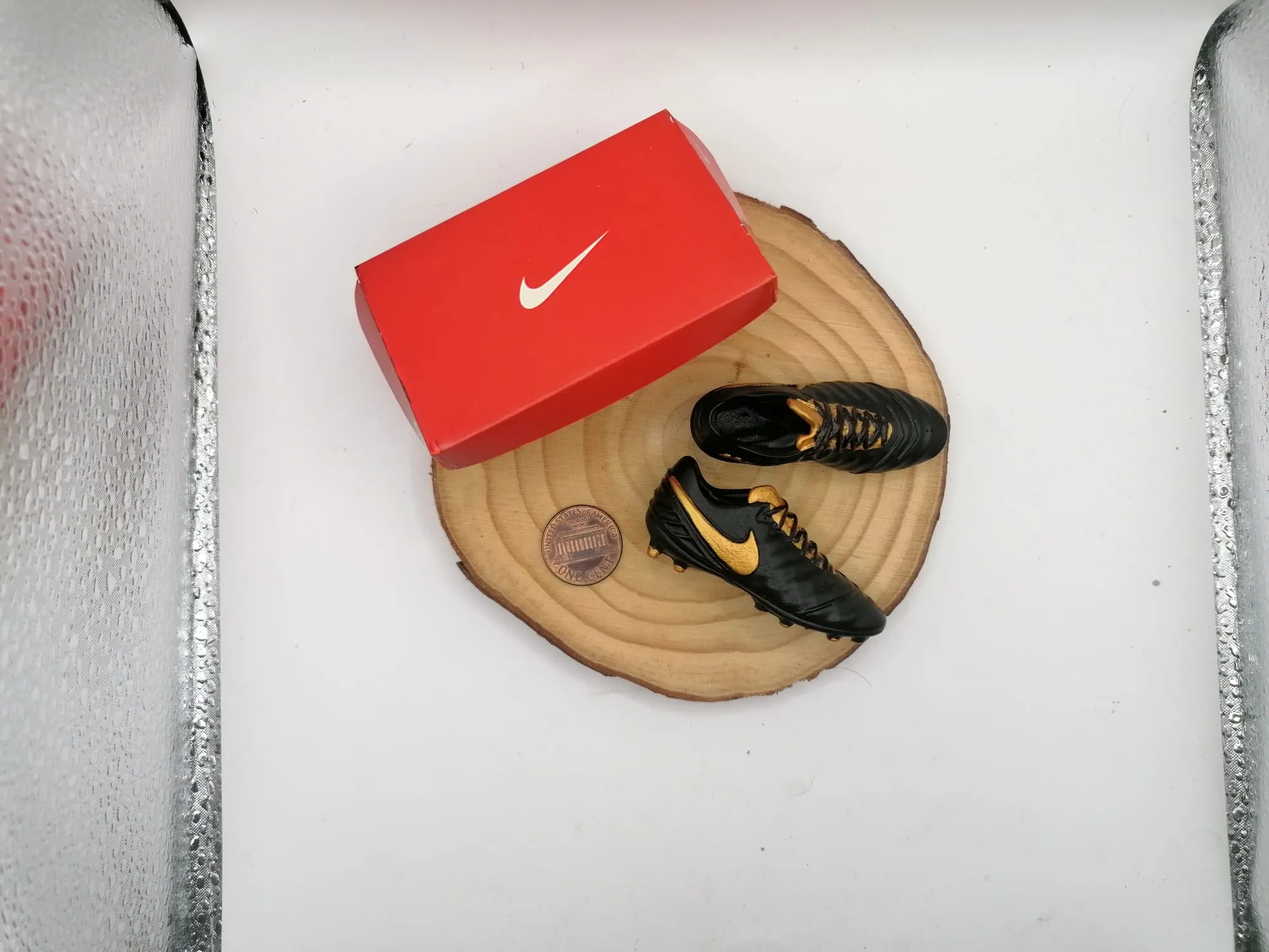 Miniature Football boots - Soccer shoes with box. Scale 1:12 or 1/6