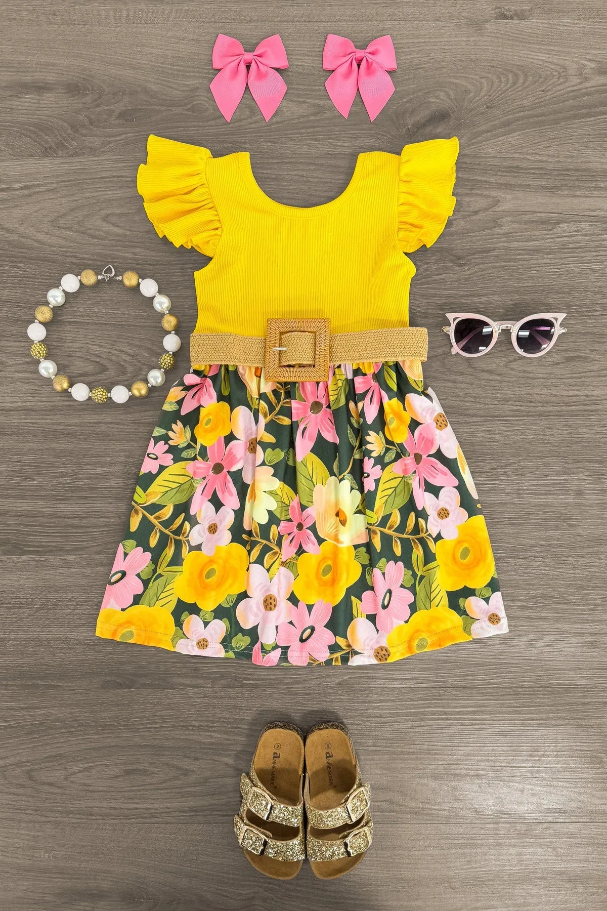 Mustard & Green Floral Dress