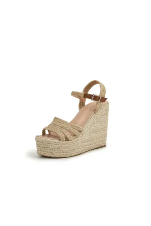 Outdoor Peep Toe Wedge Heel Shoes With Buckle Braided Strap