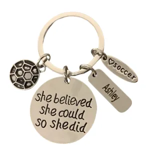 Personalized Engraved Soccer Keychain- She Believed She Could